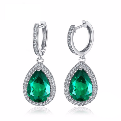 Ronux jewel Luxury Bridal Long Earring, 925 sterling silver drop earrings with precious green emerald for women, gemstone jewellery