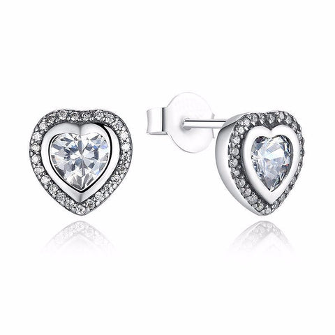 Ronux jewel sterling silver love heart shaped stud earrings with cubic zirconia for women