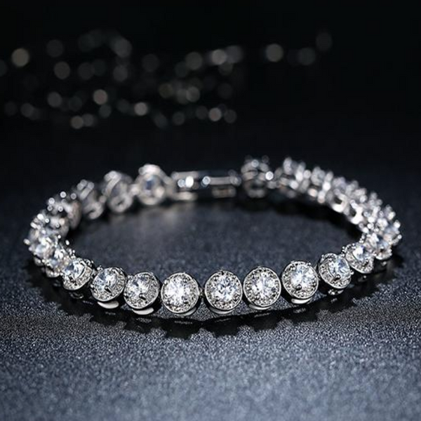Ronux jewel women silver round cut chain bracelet with clear cubic zirconia stones, gemstone bracelet