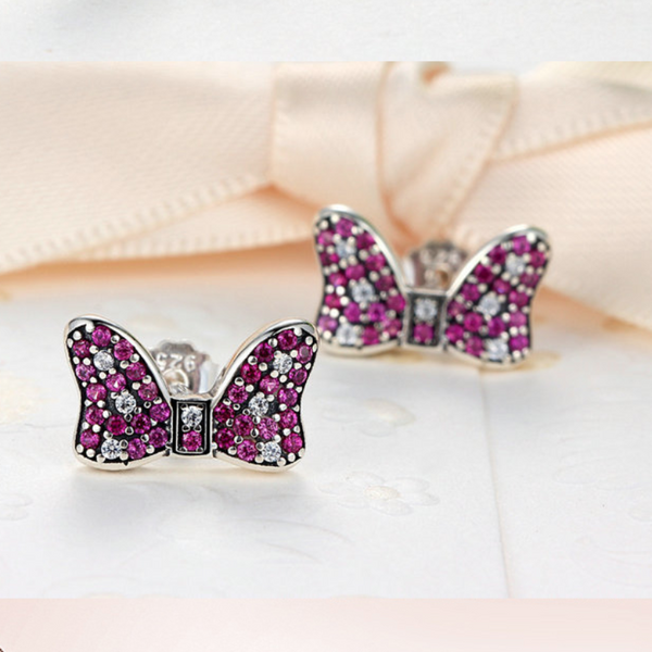Ronux jewel 925 sterling silver cute Minnie mouse stud earrings with pink cubic zirconia for girls and women, Disney accessories