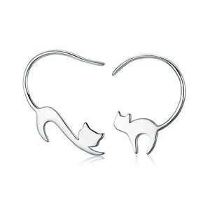 Ronux jewel women 925 sterling silver cute cat drop earrings, cat lover earrings, pet lovers accessories