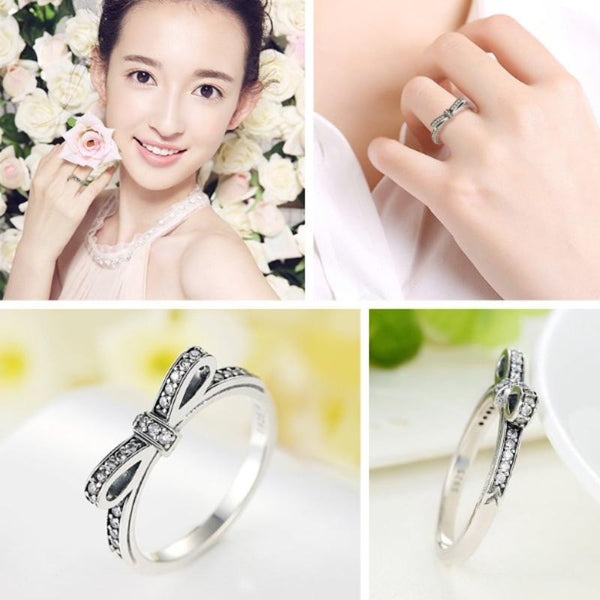 Ronux jewel women 925 sterling silver luxurious bow shape promise ring  