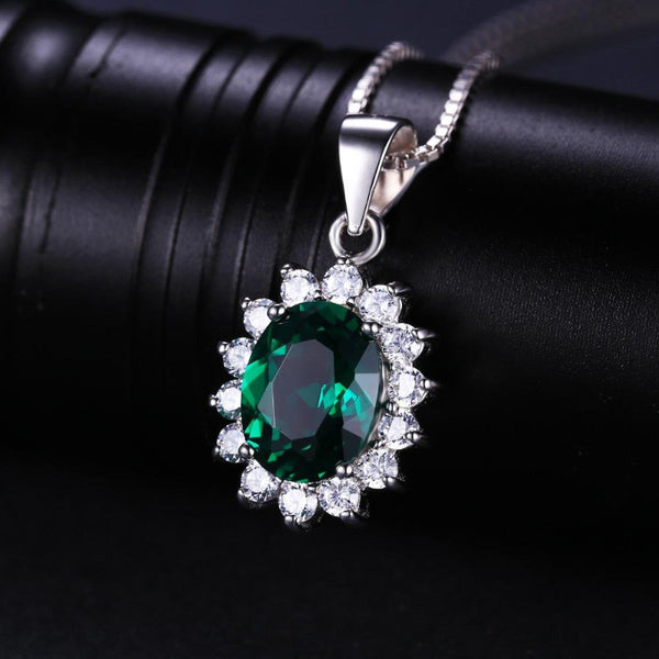 Ronux Jewel bridal gemstone jewellery gift set, sterling silver luxurious oval shape green Emerald pendant necklace