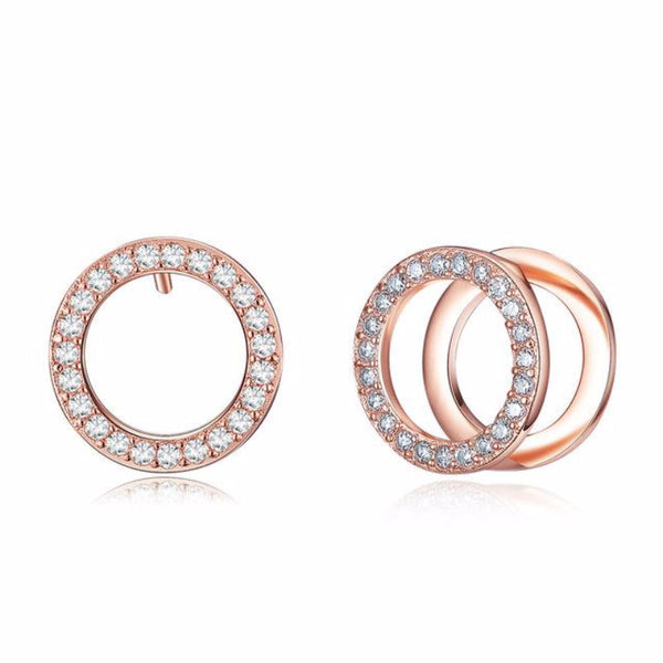 Ronux jewel women fashion double circle rose gold hoop stud earrings with rhinestone