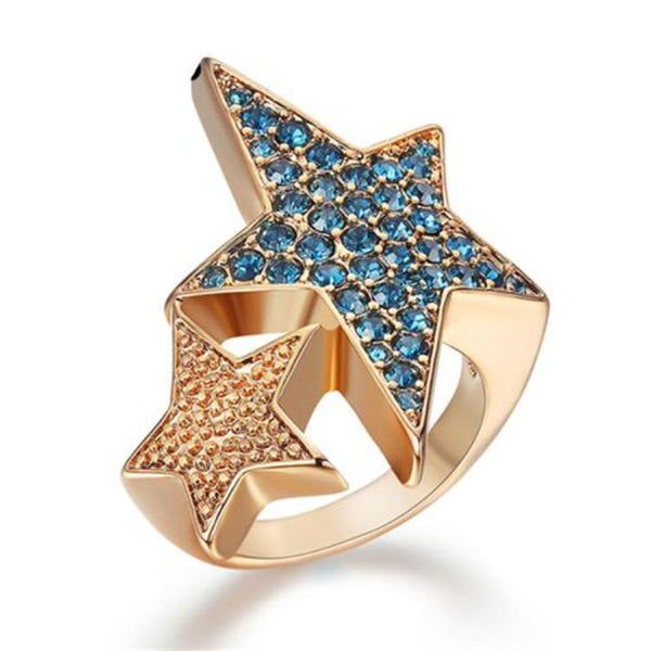 Ronux jewel women two linked star coffee gold cocktail wide ring, vintage ring for women