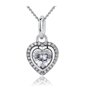 Ronux jewel 925 sterling silver classic heart shape pendant necklace with sparkling cubic zirconia stones for women