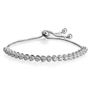 Ronux Jewel women silver tennis bracelet with multiple cubic zirconia hearts,  friendship bracelet