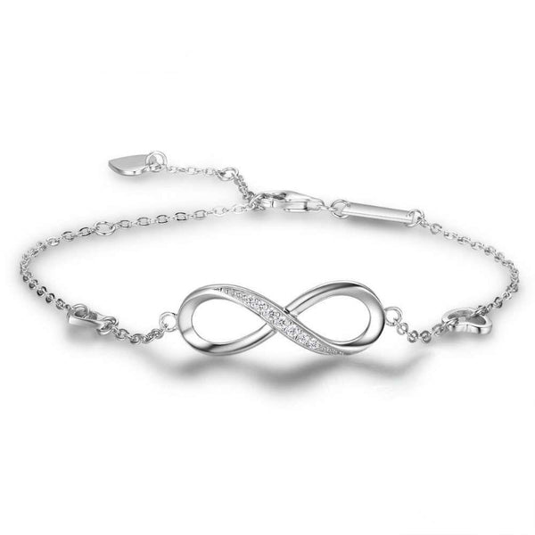 Ronux jewel, women 925 sterling silver infinity bracelet with 2 dainty hearts, friendship bracelet