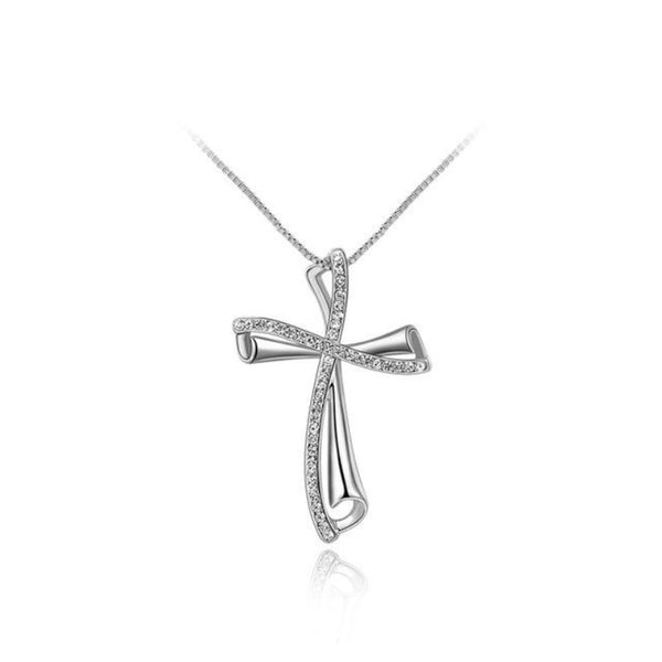 Ronux Jewel affordable trendy silver crystal cross shape bow pendant necklace for women