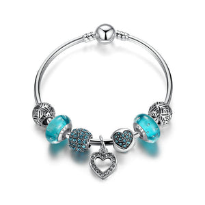 Ronux jewel friendship heart pendant and ball beads charm bracelet in blue and silver