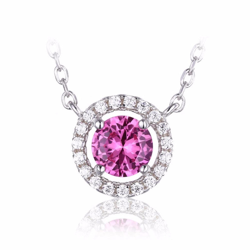 Ronux jewel women 925 sterling silver pink sapphire round shape classic pendant necklace, gemstone necklace