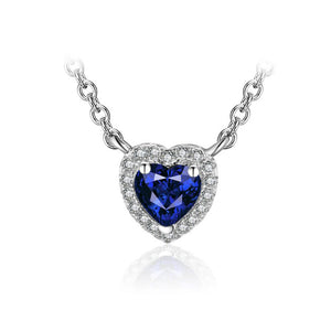 Ronux jewel 925 sterling silver blue sapphire heart shape pendant necklace for women, bridal gemstone fine jewellery