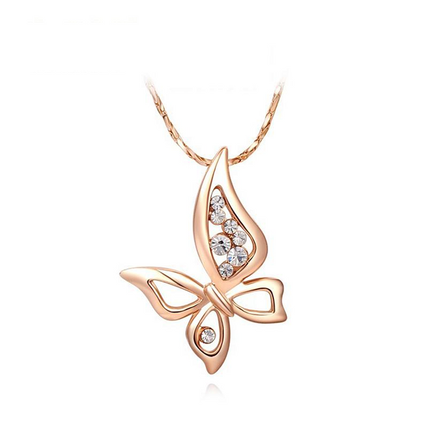 Ronux Jewel affordable trendy rose gold butterfly shape pendant necklace with sparkling crystals for women