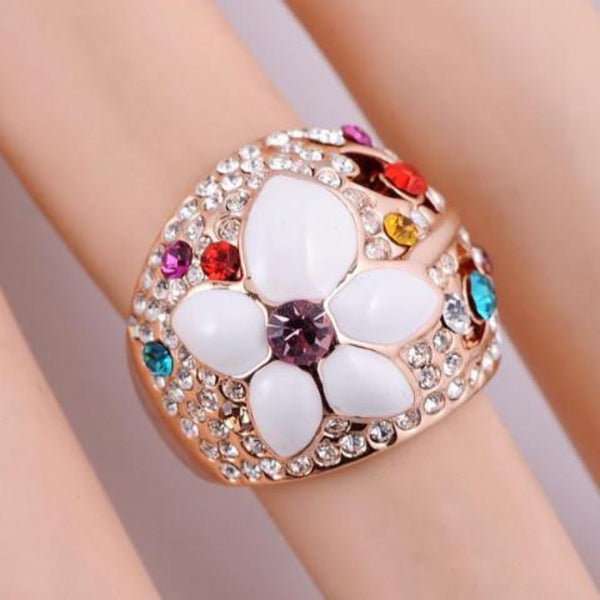 Ronux Jewel women fashionable cheap Bridal set, colourful flower shape rose gold ring, wedding ring
