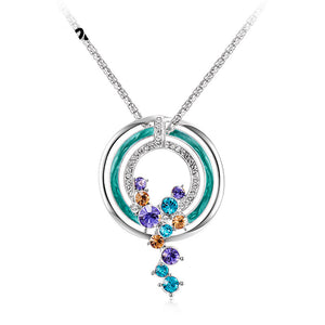 Ronux jewel blue round moon pendant necklace with hanging colourful rhinestones for women