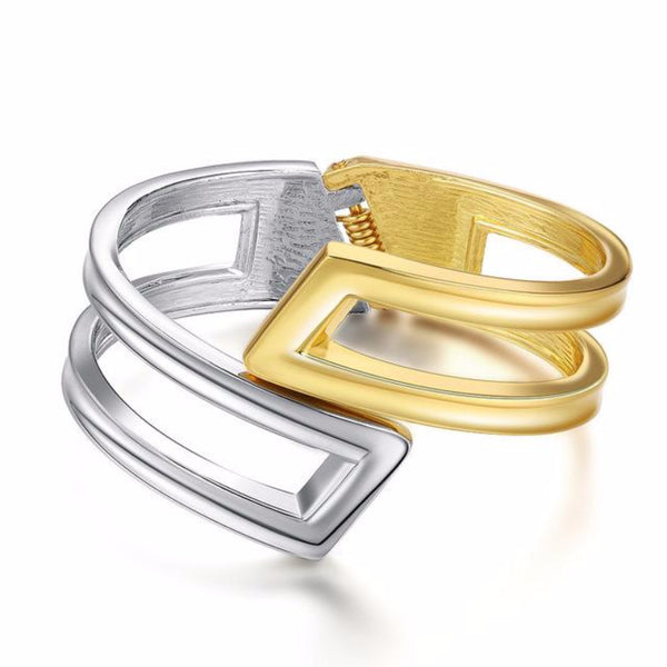 Ronux jewel women Modern fashion Gold and Silver Hollow Bangle bracelet