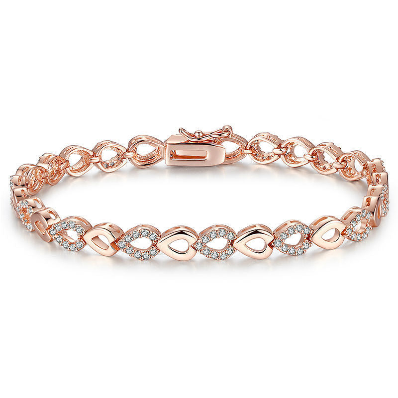 Ronux jewel rose gold heart chain bracelet with cubic zirconia stones