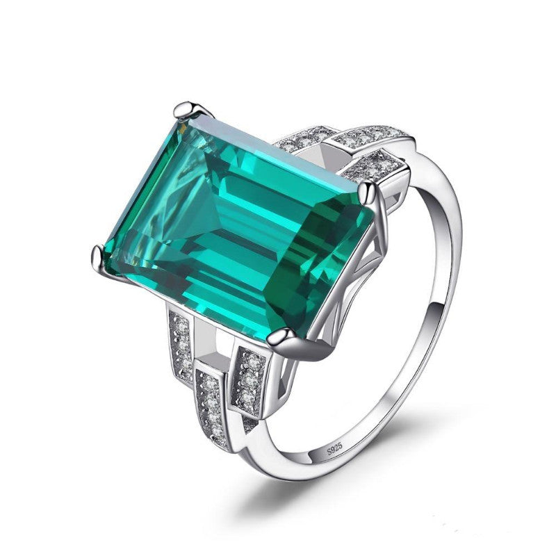 Ronux jewel women 925 sterling silver classic green emerald gemstone luxury wedding ring, fine bridal jewellery