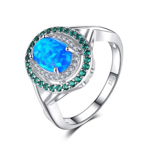 Ronux jewel women luxurious classic 925 sterling silver opal and green emerald gemstone wedding ring  