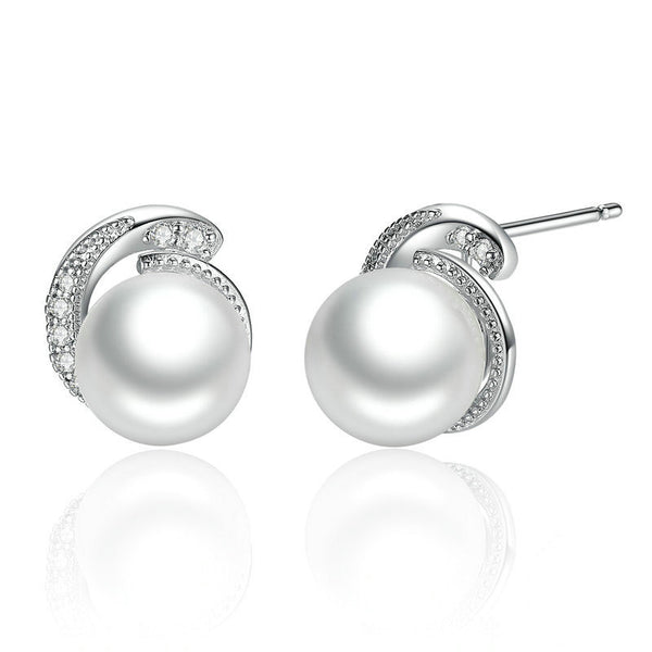 Ronux jewel women classic 925 sterling silver white pearl stud earrings