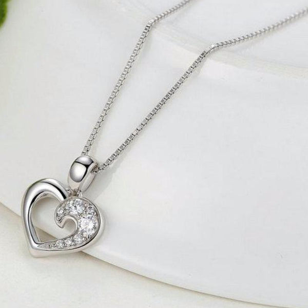 Ronux jewel women 925 sterling silver heart shape pendant necklace with sparkling cubic zirconia stones