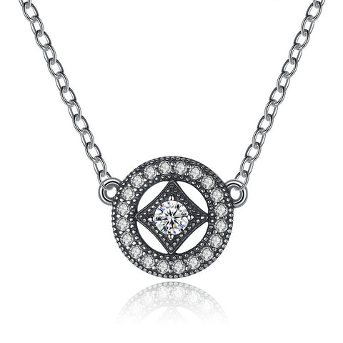 Ronux jewel 925 sterling silver classic round shape geometric pendant necklace for women
