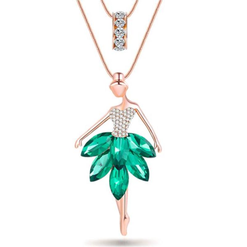 Ronux Jewel affordable trendy dancing fairy angel pendant necklace with green crystals for girls and women