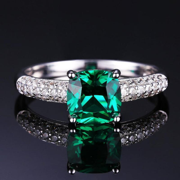 Ronux Jewel bridal gemstone wedding ring, sterling silver luxurious classic green Emerald engagement ring