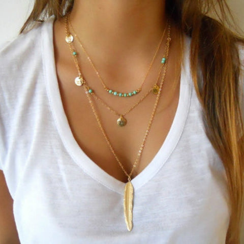Fashion Feather Multilayer Choker