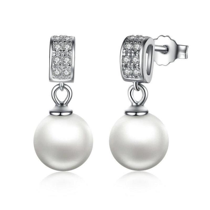 Ronux jewel women 925 sterling silver classic drop earrings with white pearls and cubic zirconia gemstones