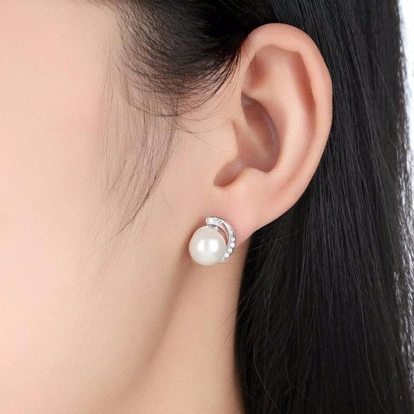 Ronux jewel women classic 925 sterling silver white pearl stud earrings