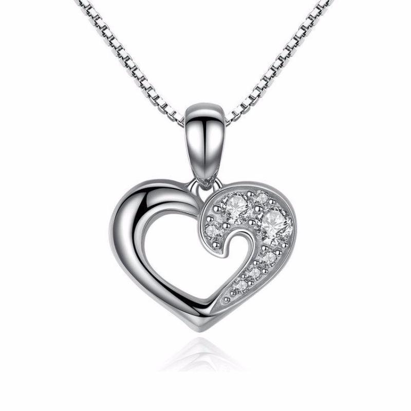 Ronux jewel women 925 sterling silver heart shape pendant necklace with sparkling cubic zirconia stones