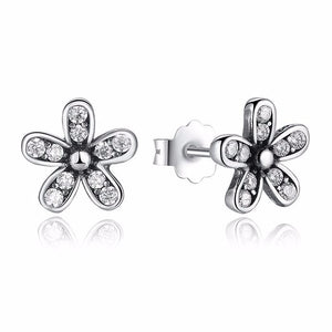 Ronux jewel sparkling sterling silver daisy flower and cubic zirconia stud earrings