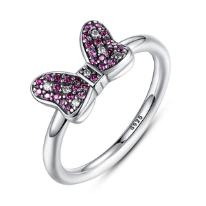 Ronux jewel women 925 sterling silver Disney ring with pink and purple Minnie mouse bow with cubic zirconia stones 