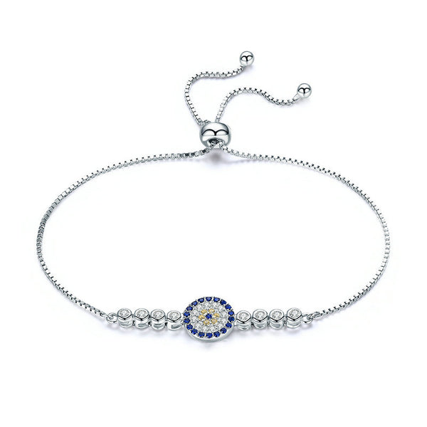 Ronux jewel women 925 sterling silver bracelet with a blue lucky eye charm embellished with cubic zirconia stones