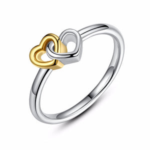 Ronux jewel women 925 sterling silver promise ring with gold and silver united hearts