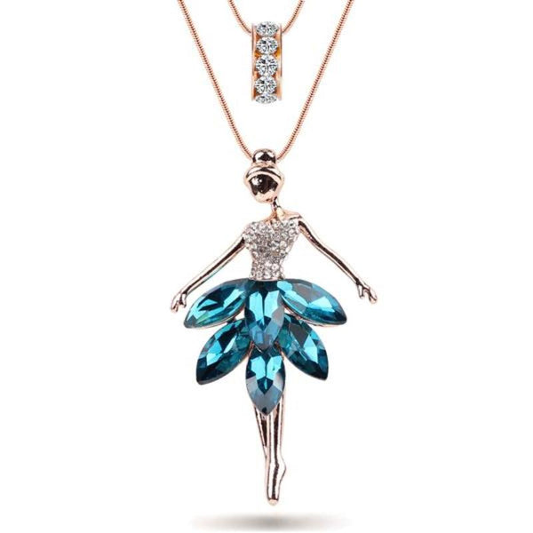 Ronux Jewel affordable trendy dancing fairy angel pendant necklace with blue crystals for girls and women