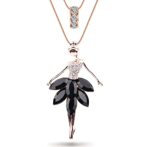 Ronux Jewel affordable trendy dancing fairy angel pendant necklace with black crystals for girls and women