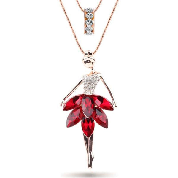 Ronux Jewel affordable trendy dancing fairy angel pendant necklace with red crystals for girls and women
