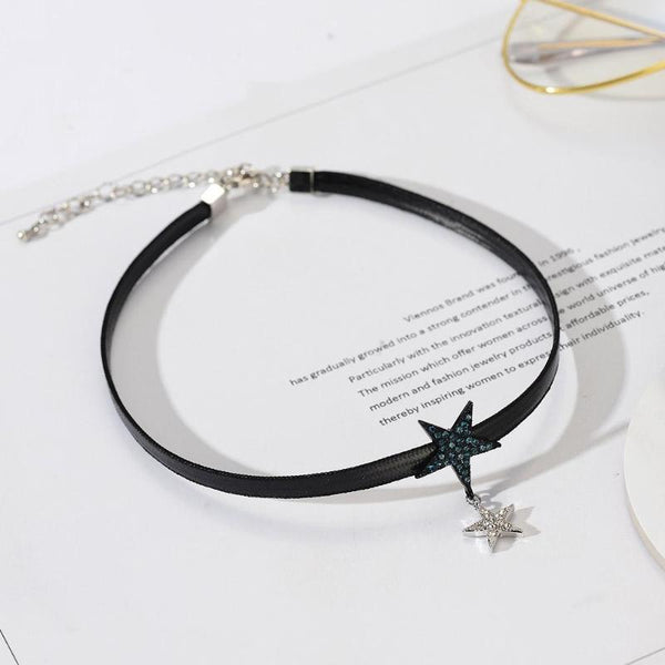 Double Star Punk Style Leather Choker