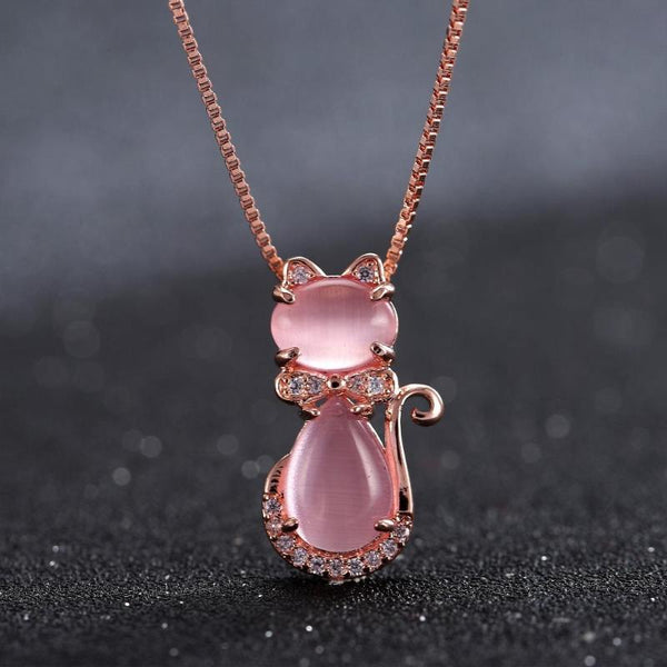 Ronux Jewel unique cute pink cat rose gold pendant necklace 