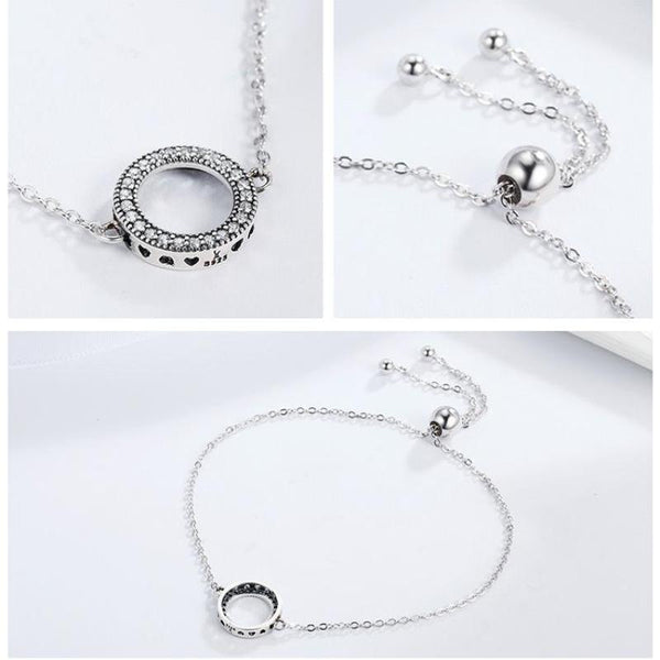 Ronux jewel women 925 sterling silver classic circle shape strand bracelet with sparkling cubic zirconia stones, affordable friendship bracelet