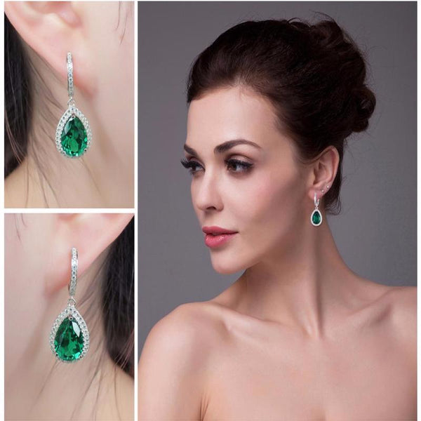 Ronux jewel Luxury Bridal Long Earring, 925 sterling silver drop earrings with precious green emerald for women, gemstone jewellery