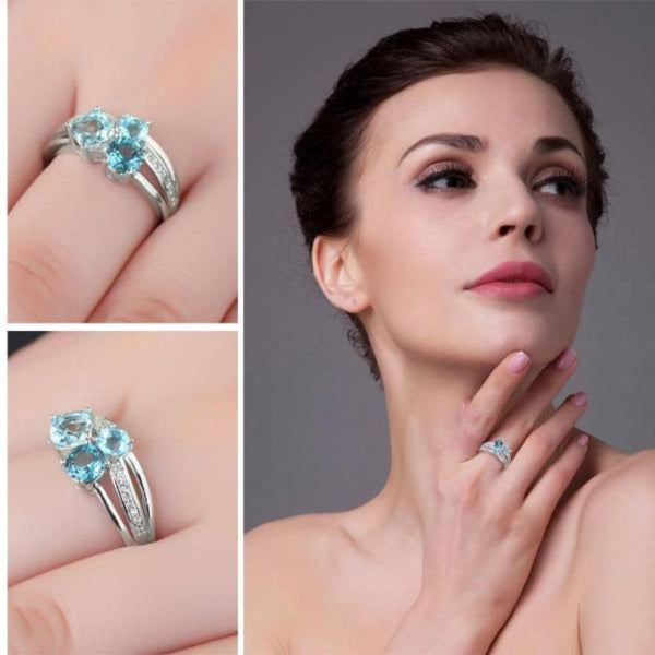 Ronux jewel, women 925 sterling silver luxury blue Topaz gemstone engagement ring 