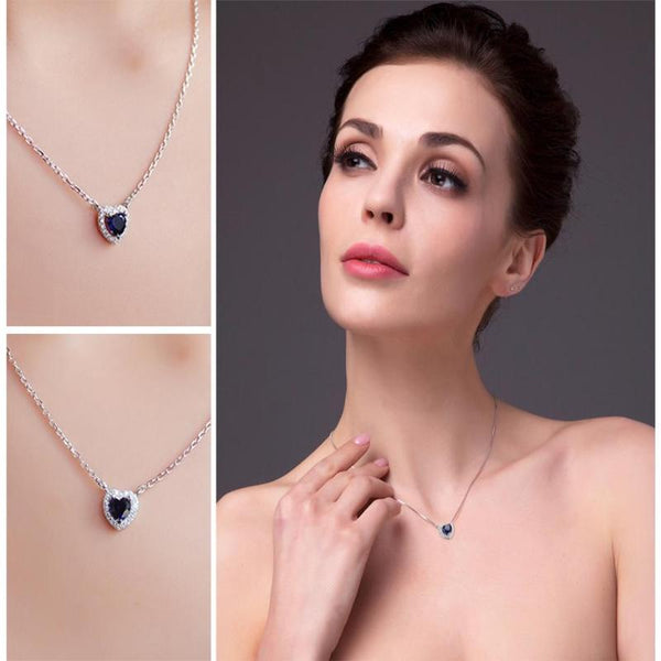 Ronux jewel 925 sterling silver blue sapphire heart shape pendant necklace for women, bridal gemstone fine jewellery
