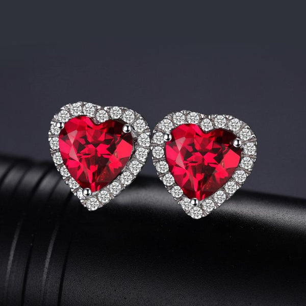 Ronux Jewel bridal gemstone jewellery gift set, sterling silver luxurious heart shape red ruby stud earrings