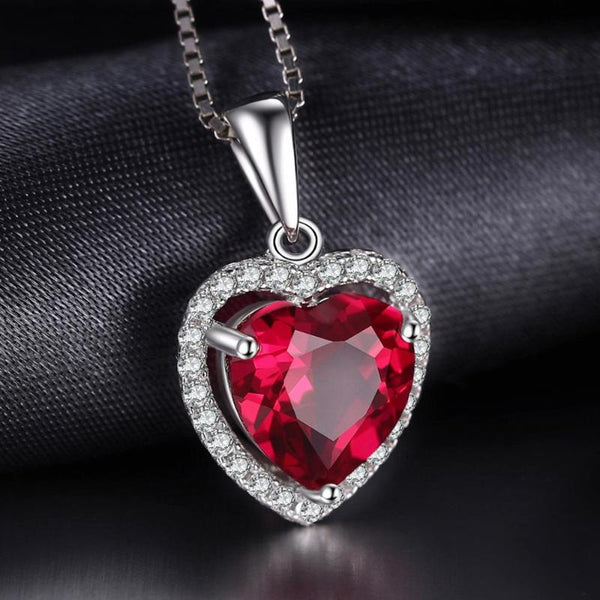 Ronux Jewel bridal gemstone jewellery gift set, sterling silver luxurious heart shape red ruby pendant necklace