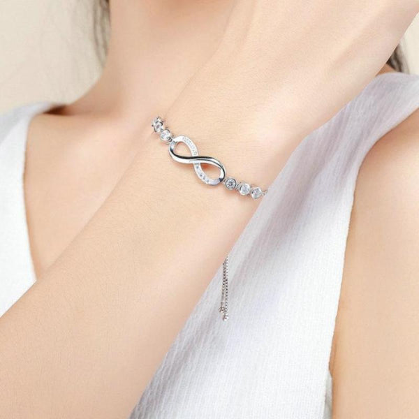 Ronux jewel women silver love infinity sign bracelet with round cubic zirconia stones