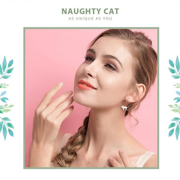 Ronux jewel women 925 sterling silver cute cat drop earrings, cat lover earrings, pet lovers accessories