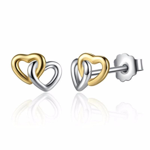 Ronux jewel 925 sterling silver gold and silver united interlinked hearts stud earrings for women